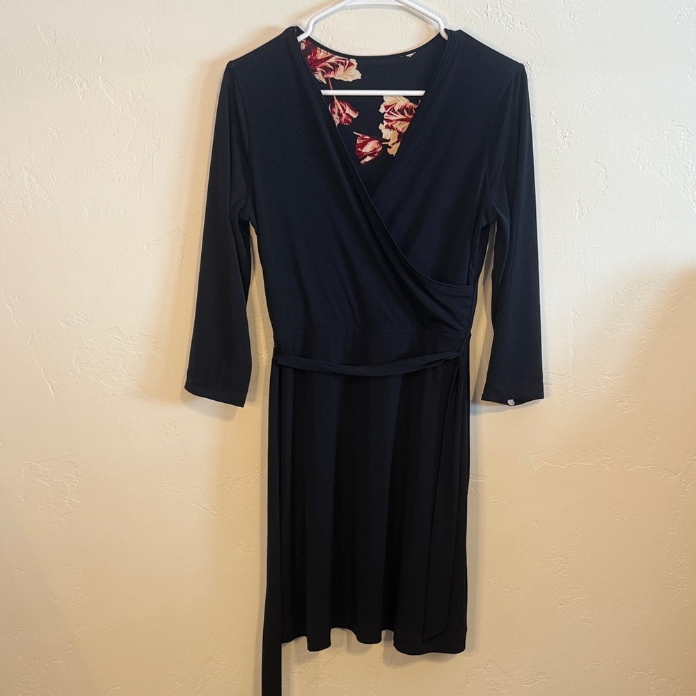 41 Hawthorn Navy Wrap Dress with Floral Accent